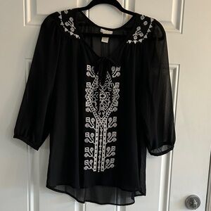 Chic Black Embroidered Blouse